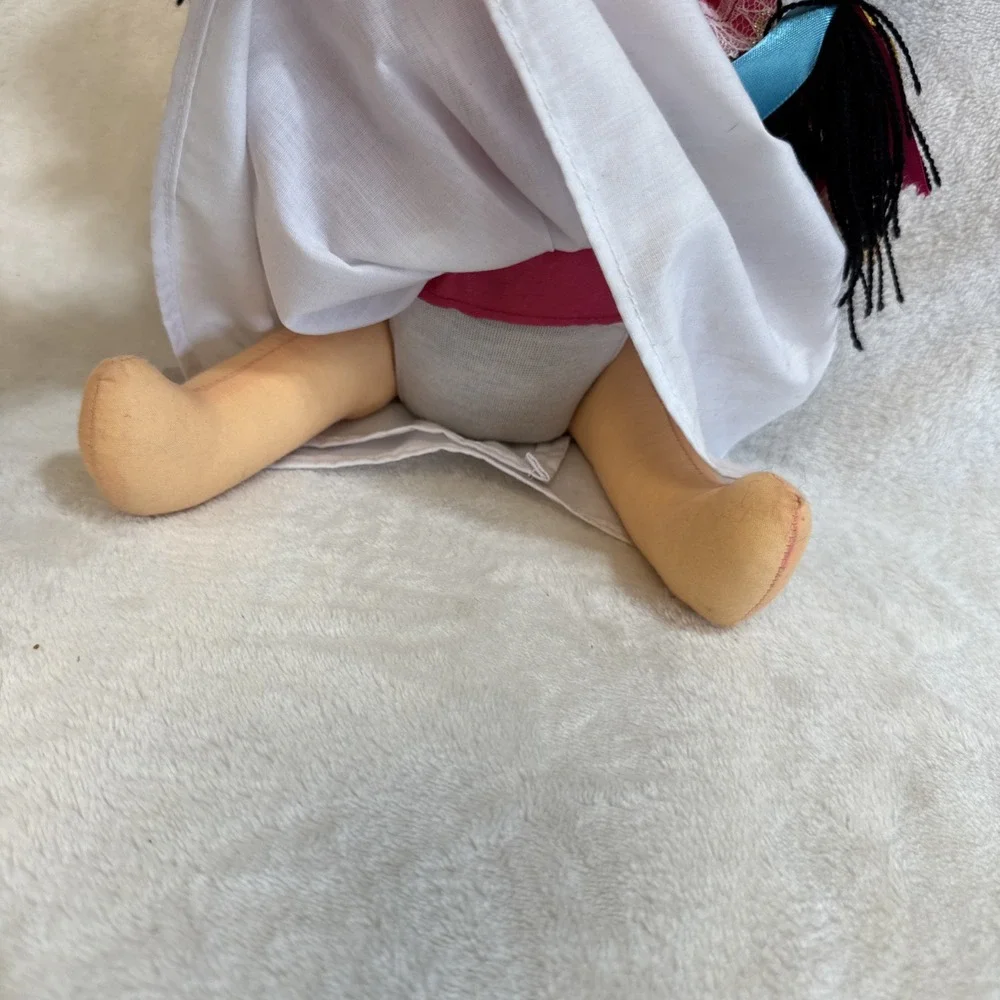 Handmade Folk Art Doll Mexican Inspired Textile Doll Colorful Ribbon‎ Hair Dress
